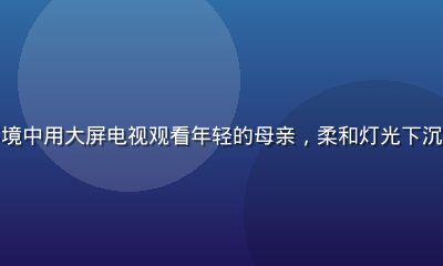 观众在舒适家居环境中用大屏电视观看年轻的母亲，柔和灯光下沉浸追剧的温馨画面